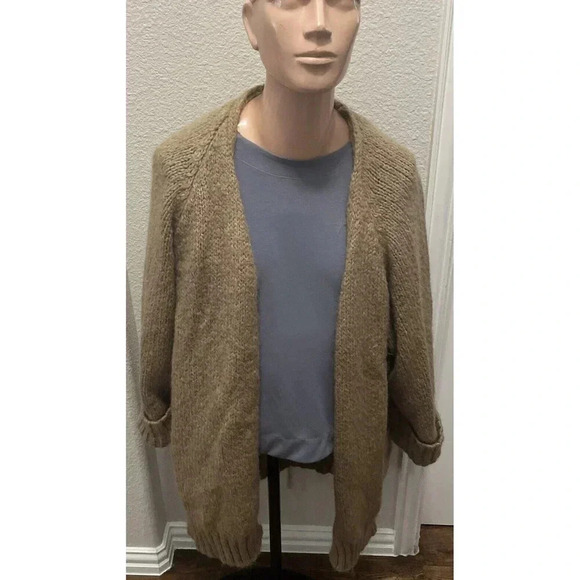 Zara Chunky Tan Oversized Brown Knit Cardigan Size Medium Comfy Cozy Casual boho - Picture 1 of 5